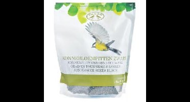 Vogel strooivoer zonnebloempitten zwart